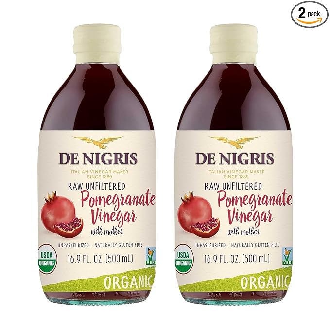 De Nigris Organic Pomegranate Vinegar Raw &amp Unfiltered 169 Oz (Pack of 2) | Balsamic Vinegar Pomegranate With Mother For The Balance Of Metabolism | Organic