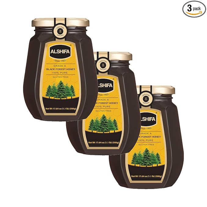 ALSHIFA Black Forest Honey 17.63oz (500g) | Pack of 3 | Mono-floral Honey | Healthy &amp Rich in Nutrients | No Added Sugar | Glass Bottle