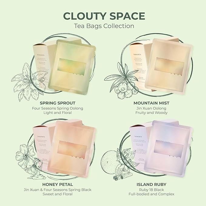 Clouty Space Premium Taiwan Oolong Tea Bags - 10 Individually Wrapped Sachets Farm Direct Woody Aftertaste Includes Meditation Card Pure Oolong Tea Green Tea Alternative