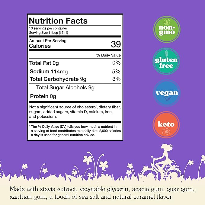 NuNaturals Stevia Syrup Sugar-Free Sweetener Plant-Based Sugar Substitute Zero Calorie Salted Caramel 6.6 oz (3-Pack)