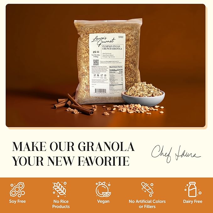 Laura's Gourmet Granola - Pumpkin Pecan Crunch - Gluten Soy &amp Dairy Free - Organic Premium Honey Pecan Halves &amp Spices Artisan Chef's Trifecta of Taste Texture &amp Mouthfeel - 2 LB