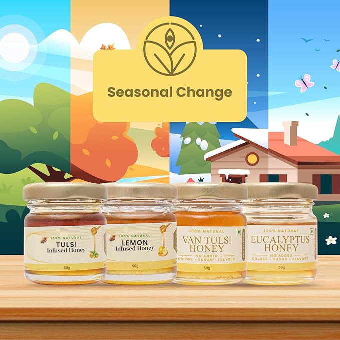 Shiva Organic Honey Tasters - Fight Seasonal Change Pack 4 | Flavors x 50g Each | Total 200g | Natural Immunity Boosters for Every Season