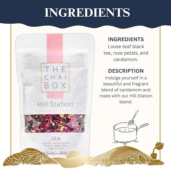 The Chai Box Loose Leaf Rose Tea - Featured in Oprah's Favorite Things | Caffeinated Black Tea with Rose Petals &amp Cardamom (Pack of 1) 2.5 oz | Makes 25 Cups | Small Batch Loose Leaf Tea with Whol