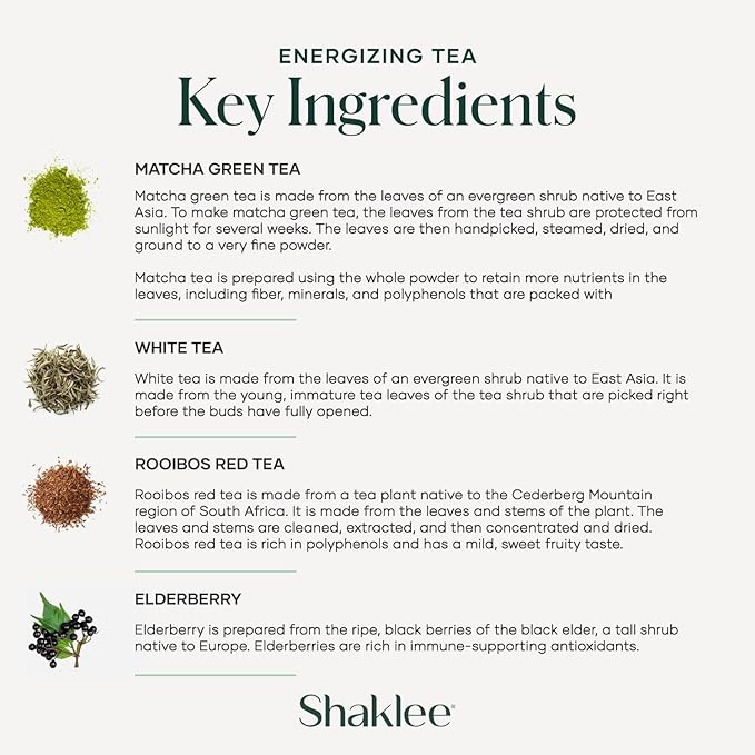 Shaklee Energizing Tea Green Matcha Flavor - Antioxidant-Rich Blend of Green Matcha White and Red Teas for Gentle Energy Lift - Energy Boost On-the-Go Packets - Hot or Cold - 28 Servings