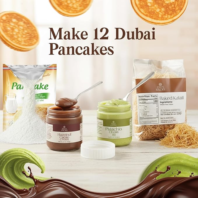 Dubai Pancake DIY Set – All-in-One Chocolate Pancake Kit | Viral Dessert Creation Set with Creams &amp Toppings | Complete Dubai-Inspired Baking Experience