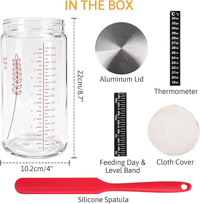 57oz Sourdough Starter Jars Extra Large Glass Jar &amp Complete Baking Kit for Perfect Sourdough Bread Sour Dough Starter Jars Includes Fermentation Cover &amp Aluminum Airtight Lid (Red Set of 2)