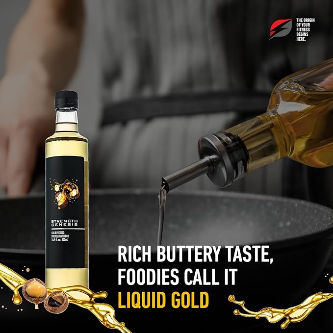 Strength Genesis Australian Macadamia Nut Oil Cold-Pressed Macadamia Oil for Cooking 500-Milliliter Bottle