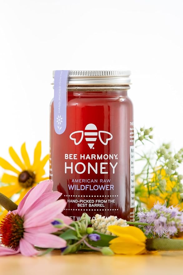 Bee Harmony Honey 5 Pack Variety Pack Contains 5 jars 12 ounces each (Clover Wildflower Orange Blossom Berry and Blueberry)