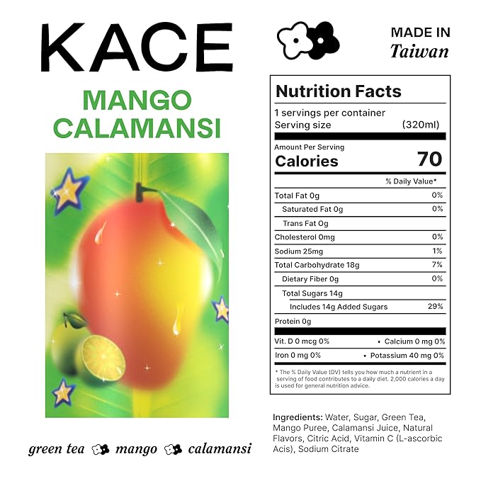 KACE Tea Mango Calamansi Green Iced Tea 10.8 Fl Oz (Pack of 12) - All-Natural Green Tea with Mango Brewed in Taiwan 65mg Caffeine 320ml Can