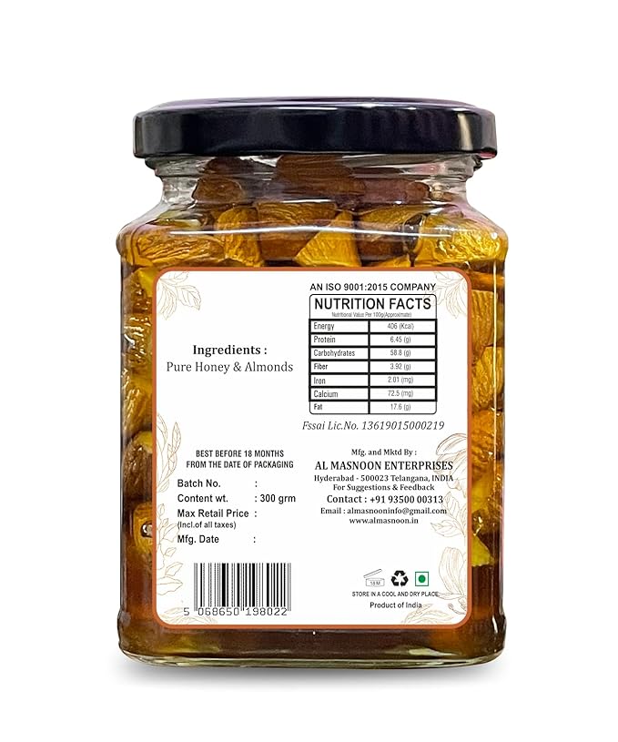 AL MASNOON Honey with Almonds || Raw Unprocessed Honey with Almonds (300 GMS)