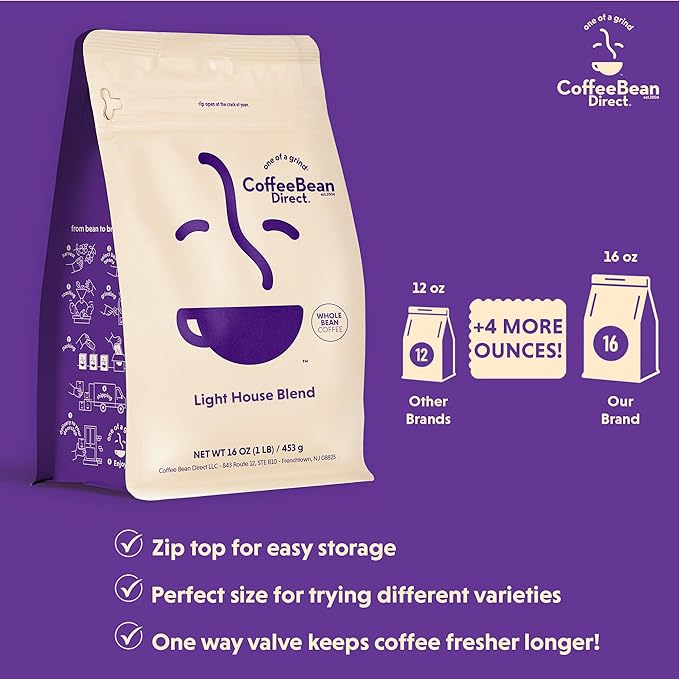 Coffee Bean Direct Light House Blend Whole Bean Coffee Bright &amp Balanced Light Roast 1 Pound Bag (Pack of 1)