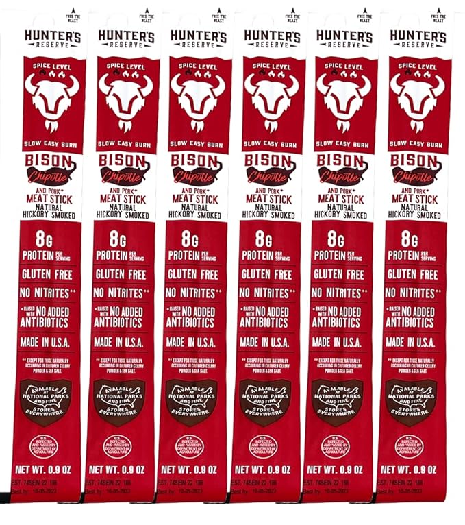 Hunter's Reserve - Exotic Meat Trail Sticks - Adventure You Can Taste - Wild Game Jerky Sticks (BISON CHIPOTLE 6 ct)