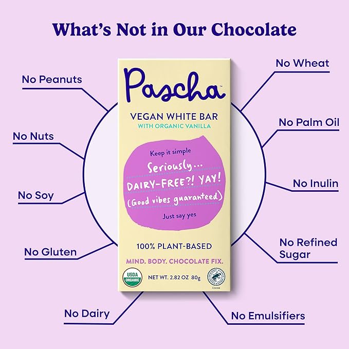 Pascha Organic Vegan White Chocolate Bars Gluten Free Non GMO 10 Count(Pack of 1)