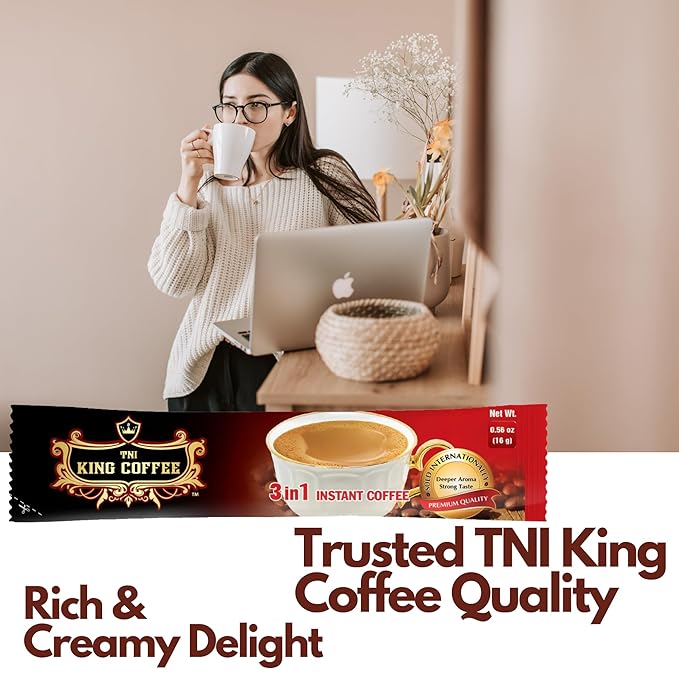 TNI King Coffee 3 in 1 Instant Vietnamese Coffee 120 Single Serve Packets - Individual Wrapped Pocket Size Sachet Sticks Cream Powder and Sugar - Bulk Size Pack