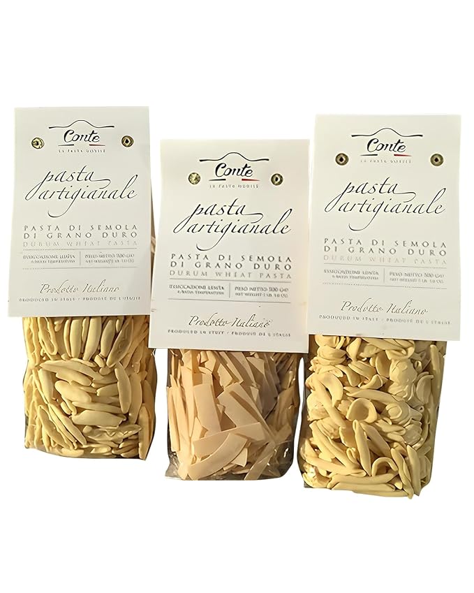 Conte Strozzapreti Lagane Maratati Bundle Pasta - Imported from Italy (500g) - Artisanal Durum Wheat Blends - High Protein Low Ash Golden Yellow Grain - Impurity-Free Water - Drying Static