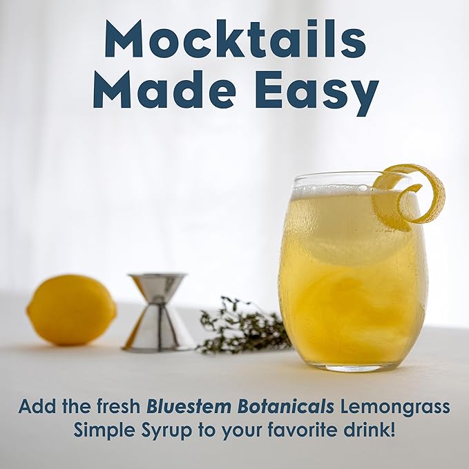 Bluestem Botanicals Organic Lemongrass Simple Syrup 8 oz Cocktail and Mocktail Mixer for Drinks Non-Alcoholic
