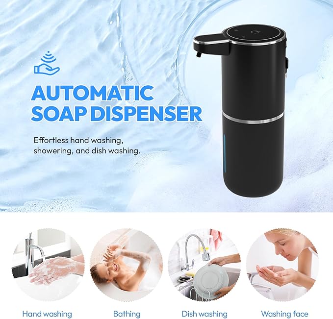 2 Pack Automatic Foaming Soap DispenserTouchless Foam Soap Dispenser12.8oz Rechargeabled Wall Mounted Smart for Bathroom and Kitchen Dish SoapEasy for Toddlers(Black)