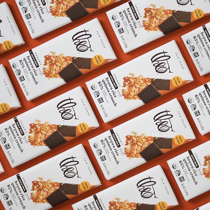 Theo Chocolate Brown Rice Quinoa Crunch Organic Dark Chocolate Bar 85% Cacao 12 Pack | Vegan Fair Trade
