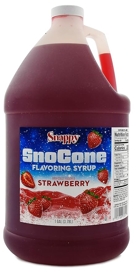 Snappy Strawberry Sno Cone Syrup 1 Gallon (128 ounces) Size Ready to Use For Snow Cone Machines Flavored Syrup for Shaved Ice 14 Snow Cone Flavor Options