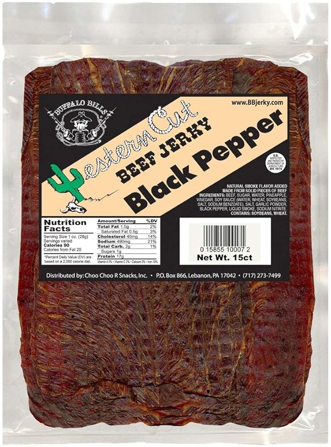 Buffalo Bills 18oz Black Pepper Western Cut Big Slab Beef Jerky (15 beef jerky slabs per bag)