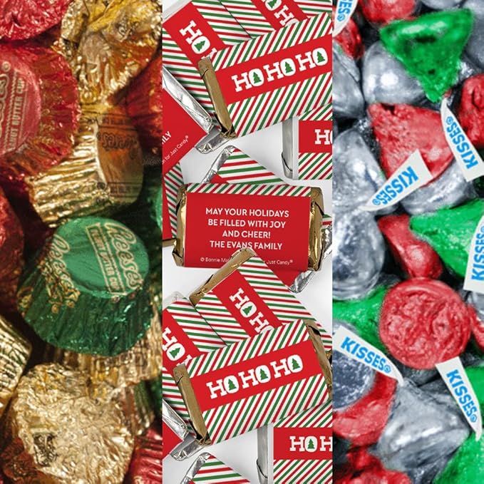200pcs Personalized Christmas Candy Hershey Chocolate Party Favors - Ho Ho Ho