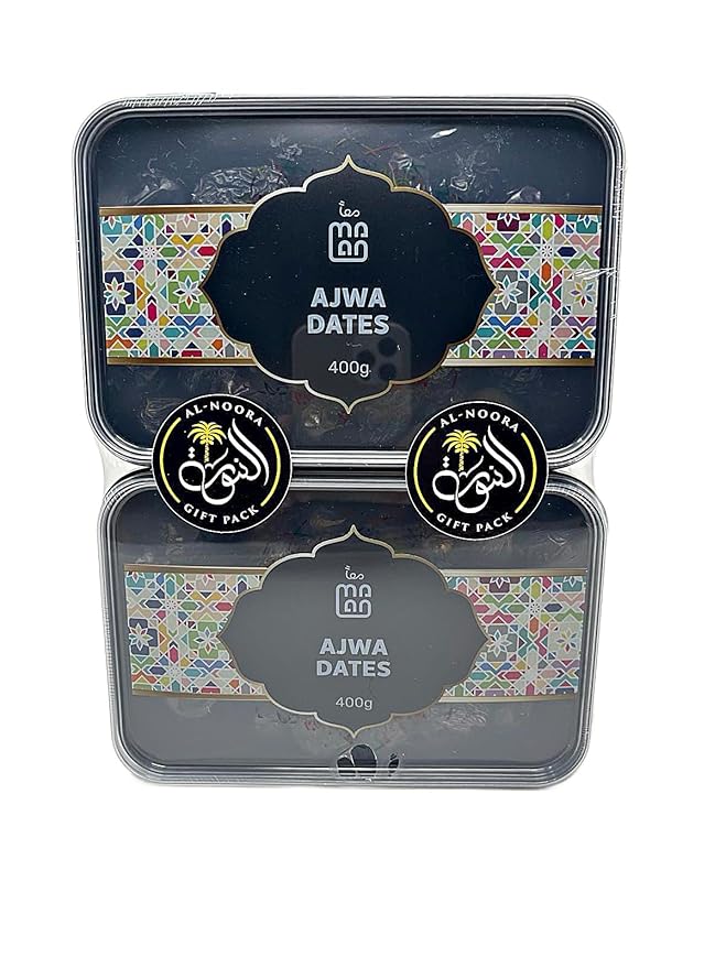 MAAN 2 Pack of Al Ajwa Dates (400g X 2) Premium Quality with NOORA GIFT PACK Large