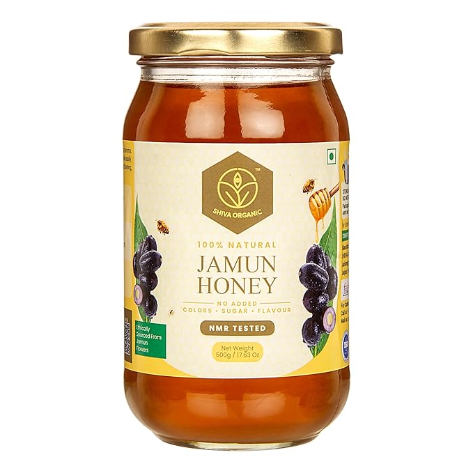 Shiva Organic's Jamun Nectar Honey - NMR Tested Natural Honey No Added Sugar Flavorful - 500g (17.63 Ounce)
