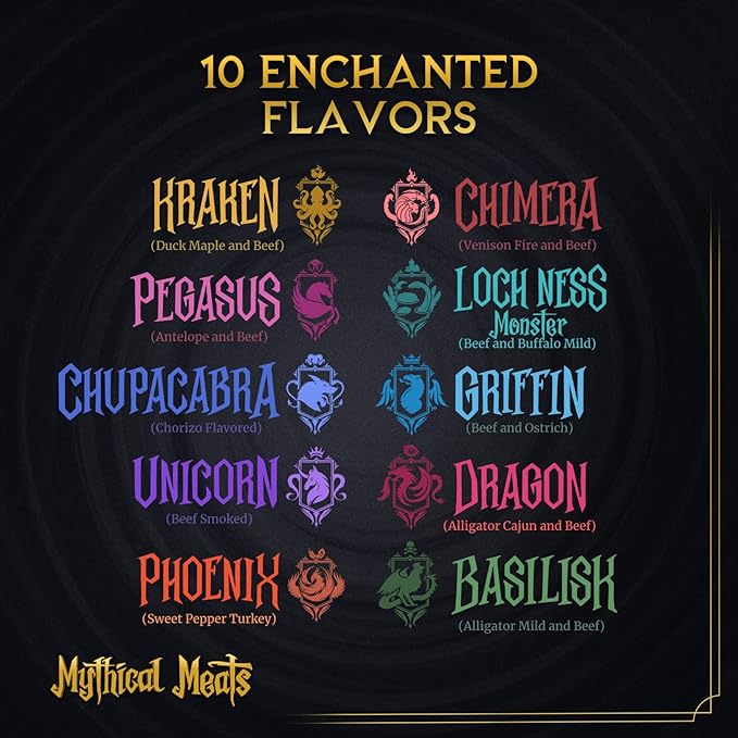 Mythical Meats Original Exotic Flavor Sampler Pack – 10 Exotic Game and Beef Snack Sticks – Dried &amp Dehydrated Meats Seasoned to Perfection – High Protein Snacks