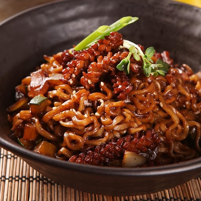 Wang Jjajangmyeon Black Bean Noodles Instant Bowl – Sweet Savory Black Bean Sauce Thick Chewy Noodles Microwave Meal Ready in 3 Minutes Pack of 1