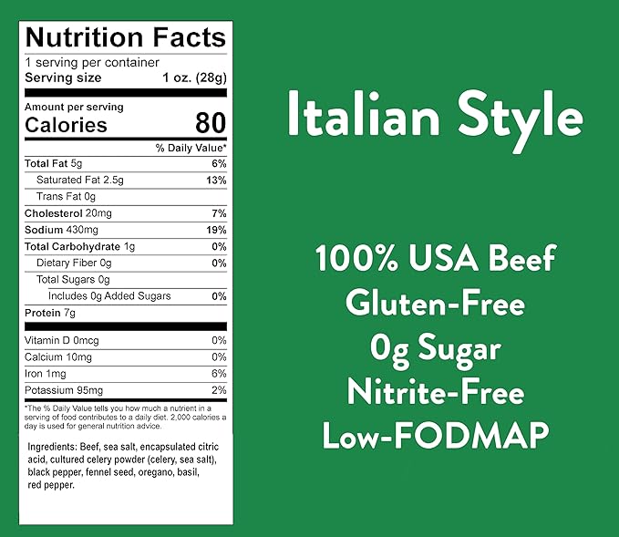 Good Fod Foods Italian Style Meat Sticks – Low FODMAP Snacks for a Healthy Gut Zero Sugar Jerky Sticks Keto Friendly Gluten-Free Beef Sticks 1 Ounce (12 Pack)
