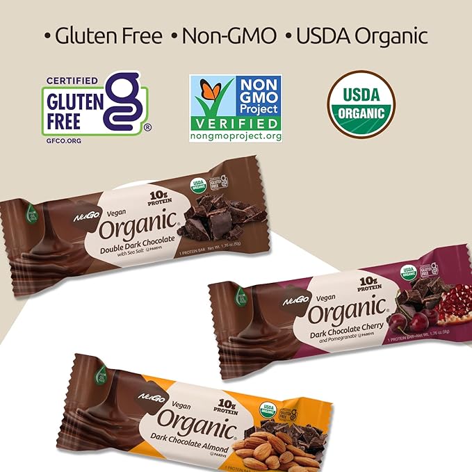 NuGo Organic Chocolate Pomegranate 10g Vegan Protein Gluten Free 12 Count