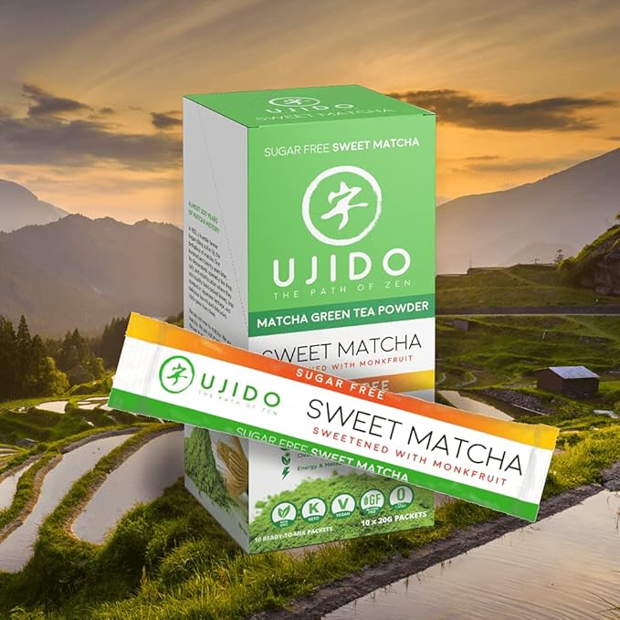 Ujido Matcha Green Tea Powder - Sweetened with Japanese Monk Fruit - Sugar Free (20g x 10 packets)