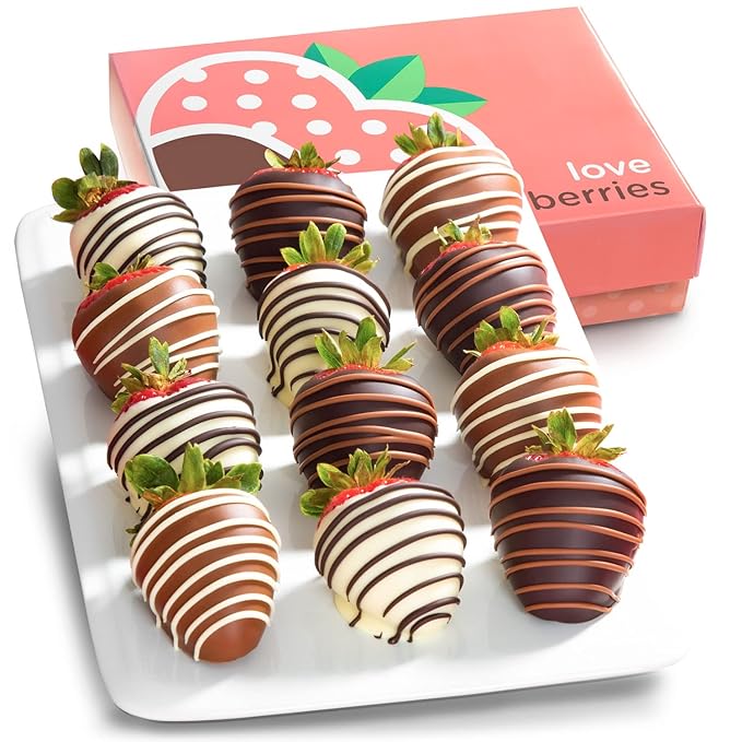 Chocolate Covered Strawberries 12 Dark/Milk/White Delight