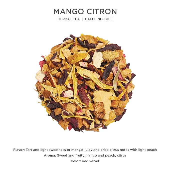 Tea Forte Mango Citron Premium Loose Leaf Caffeine-Free Herbal Tea Blend Canister Makes 35-50 Cups