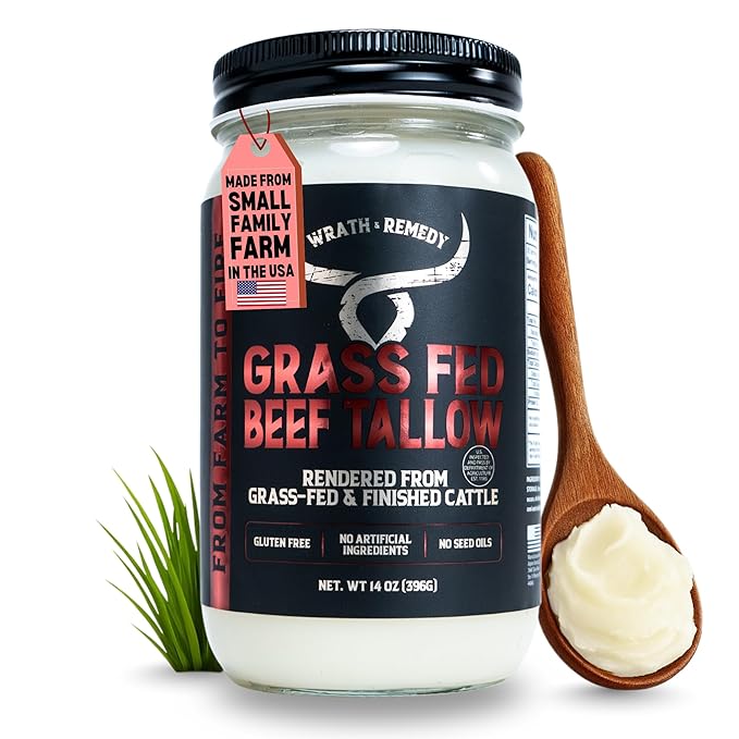 Beef Tallow for Cooking (14 oz) — US-Made 100% Grass-Fed and Finished Beef Fat Rich Flavor — Pure Beef Tallow for Deep Frying Searing Baking — Keto Paleo Carnivore Friendly- No Additives