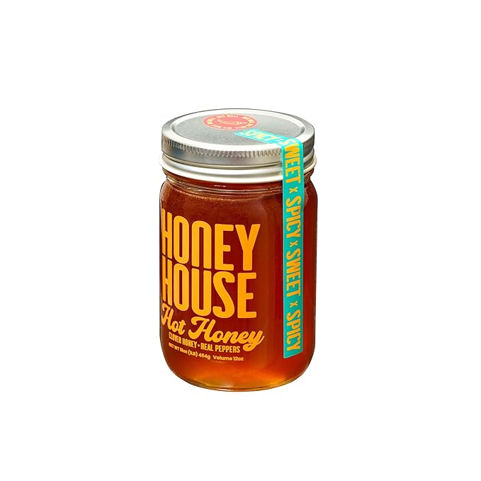 Honey House Raw Clover &amp Hot | Pure American Clover + Pepper-Infused Spicy Hot All Natural Unfiltered | Sustainably Sourced from American Bee Farmers | 12 oz Glass Jars - (2 Pack)