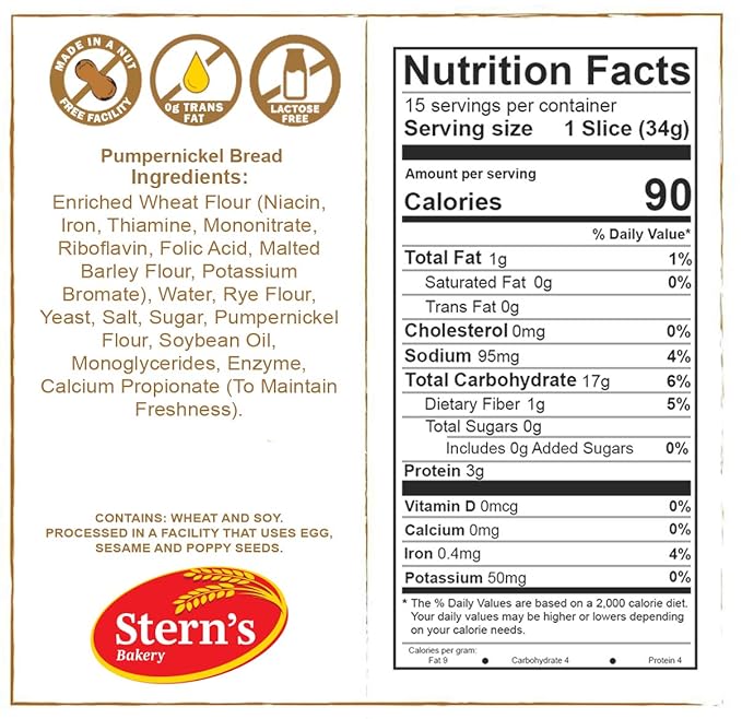 Pumpernickel Bread -2 Pack-16 oz Per Loaf | Delicious Sandwich Bread | Kosher Bread | Fresh Bread | Dairy &amp Nut Free | Stern’s Bakery