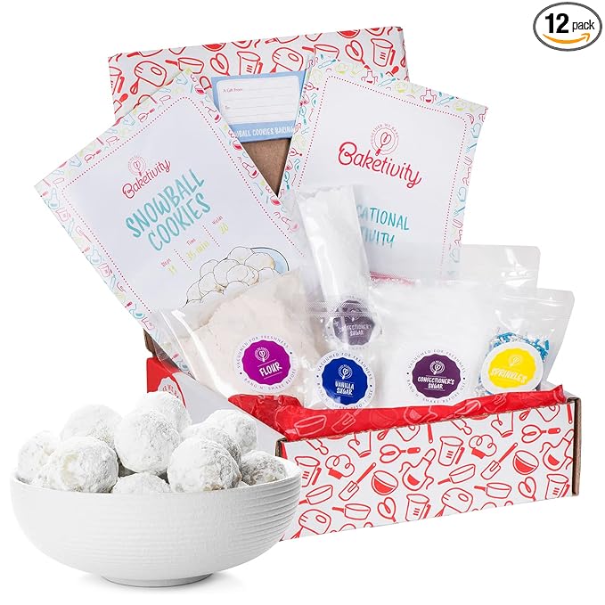 Baketivity Kids Baking Set Meal Cooking Party Supply Kit for Teens Real Fun Little Junior Chef Essential Kitchen Lessons Includes Pre-Measured Ingredients (Baketivity Kit Snowball)