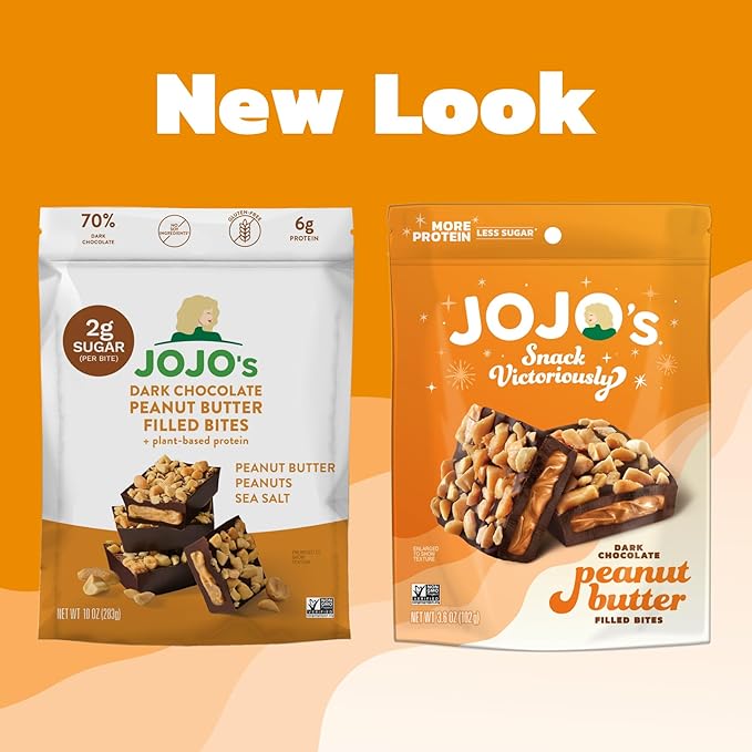 JOJO's Dark Chocolate Peanut Butter Filled Healthy Snack Low Sugar Low Carb Gluten Free Non GMO Paleo &amp Keto Friendly Made with Plant Based Hemp Protein Vegan (4 Count)