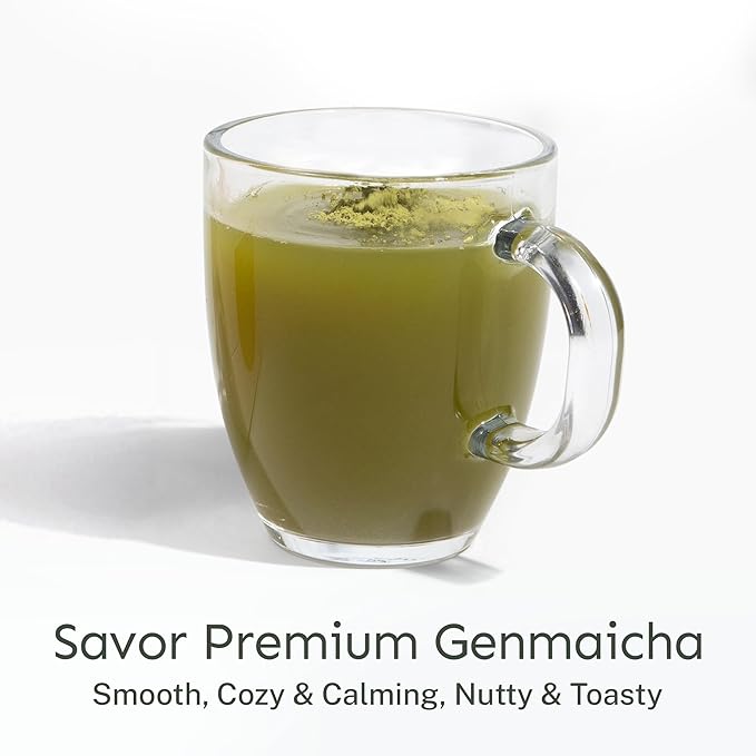 Yu Tea Organic Genmaicha Green Tea Powder 75 Servings | Japanese Green Tea &amp Roasted Brown Rice | Low Caffeine &amp Unsweetened | Relaxation Antioxidants &amp Digestion | Resealable Pouch 2.6