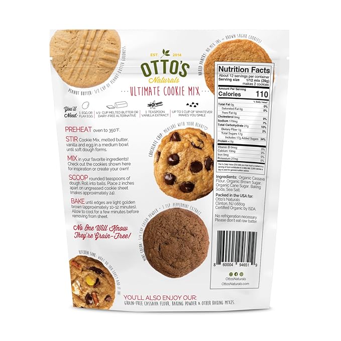 Otto's Naturals Grain-Free Ultimate Cookie Mix 12.2 Oz. 6 Pack Top 9 Allergen-Free Versatile for Classic Baked Treats Made with Organic Cassava Flour Gluten Free Non-GMO Vegan Plant-Based