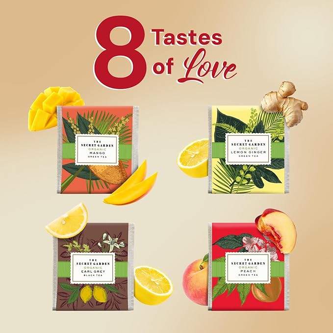 Life Plus Style Gourmet The Secret Garden Organic Tea Gift Set 80 Tea Bags 8 Flavors Green &amp Black Assorted Pack Sampler Tea Set Collection with Mango &amp Fruit Infusions Premium Birthday Gift f