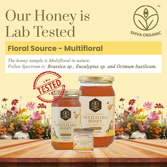 Shiva Organic's Multi Flora Honey - NPOP Organic Certified NMR Tested Natural Honey No Added Sugar Flavorful - 8.81 Ounces (250g)
