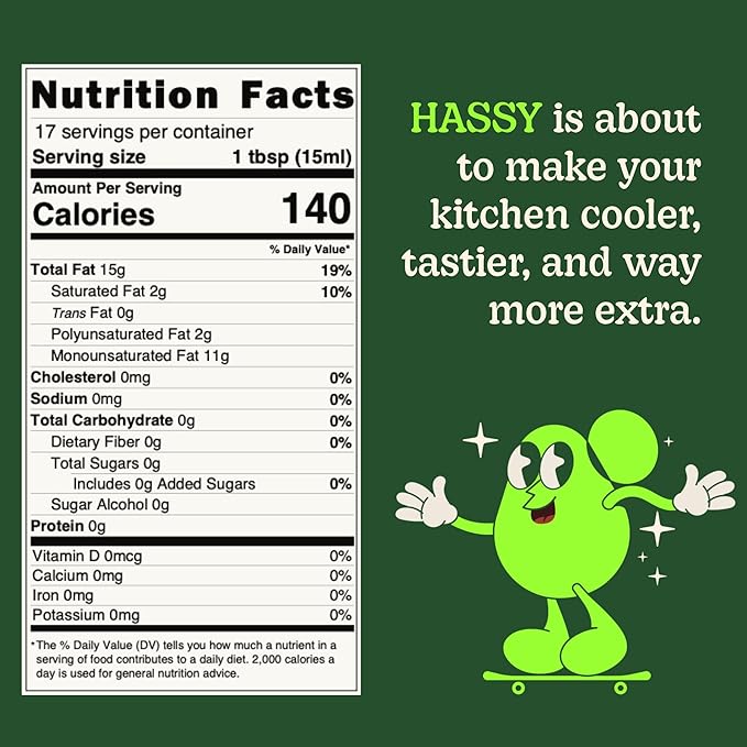 HASSY Extra Virgin Avocado Oil Premium Flavor for Dressings Drizzling &amp Finishing - Non-GMO 17.2 fl oz 510 ML - Created by Avocado Farmers in Mexico - 100% Pure Cooking Oil