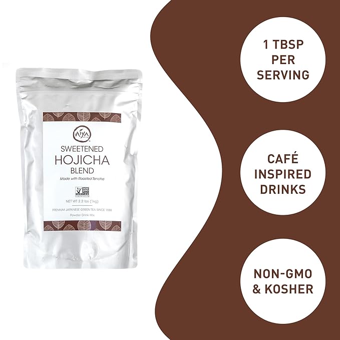 Aiya Sweetened Hojicha Matcha Blend - Nutty Roasted Green Tea Powder with Cane Sugar - Perfect for Lattes &amp Smoothies | 1kg Bag (2.2 lbs)