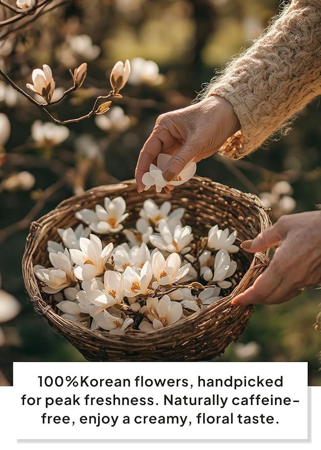 Korean Food KKOKDAM Original Magnolia Flower Tea Decaf Floral Blend Fully Natural Flowers No Caffeine Sugar Free Zero Calories Made in Korea10g