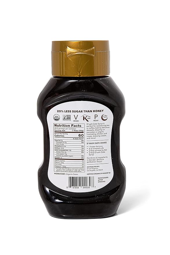 Dvash Organic Date Syrup 2 Pack 16.6 Ounce Squeeze Bottle | Dibis | Vegan Gluten-free No Added Sugar Paleo Non-GMO Kosher Sugar Substitute|HoneyMaple and Barley Malt Substitute|