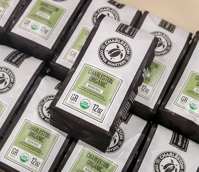 Charleston Coffee Roasters | Specialty Organic Whole Bean Coffee | Hand Picked Premium Slow Roast | (Charleston Organic Medium Roast) 12oz 6 Pack