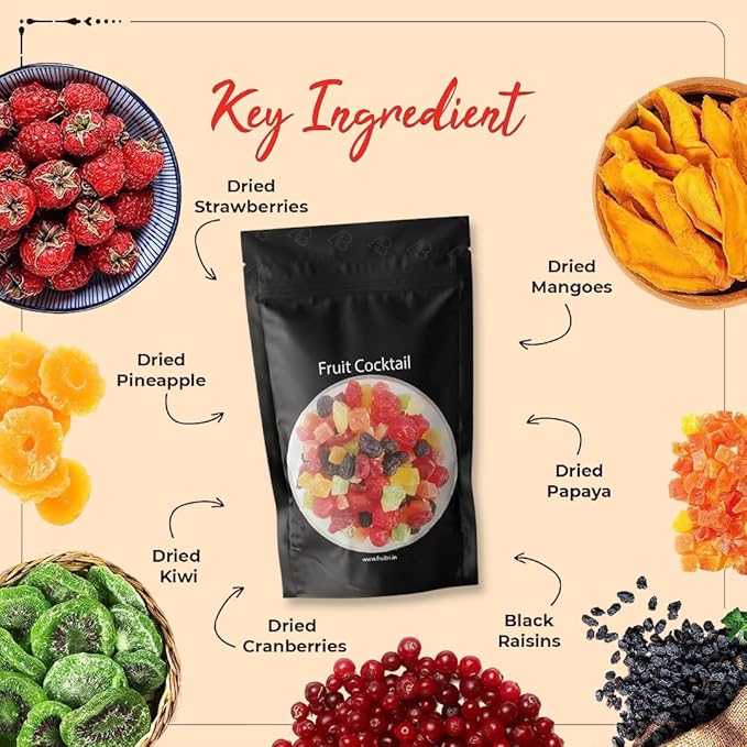 Generic Premium International Dried Tropical Fruit Cocktail | Wholesome &amp Vitamin Rich Healthy Snack | No Artificial Colors Gluten Free No Preservatives (Fruit Cocktail 200g
