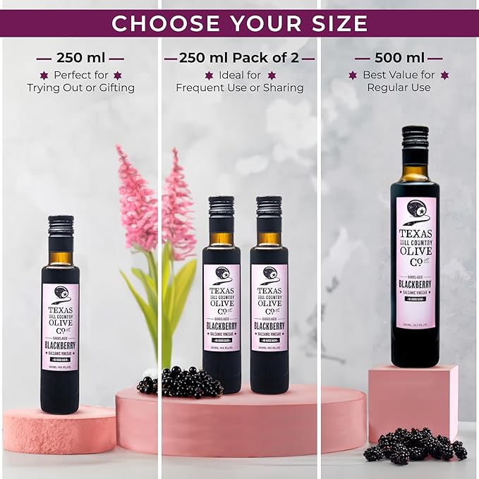 Peach Balsamic Vinegar - Gourmet Barrel Aged Infused Balsamic Vinegar - Great for Dressing Dipping Glazing - No Artificial Flavors or Added Sugar - Made in Texas (8.5 oz 2 Pack)